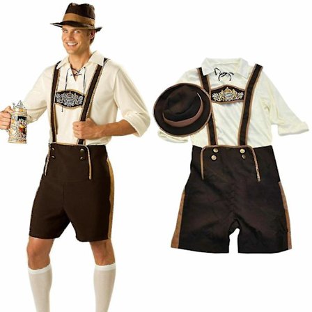 Men Bavarian Lederhosen German Oktoberfest Traditional Shorts Beer Guy Costume -a