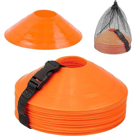 Fotballkjegler for øvelser med nettpose og stropp - Fleksible, slitesterke sportskjegler for fotballtrening, basketball, trening - Agility Cone Sports