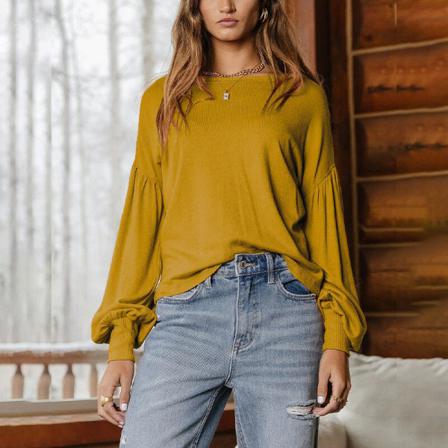 Kvinnor Långärmad Crew Neck Basic T-shirt Enfärgad Tröja