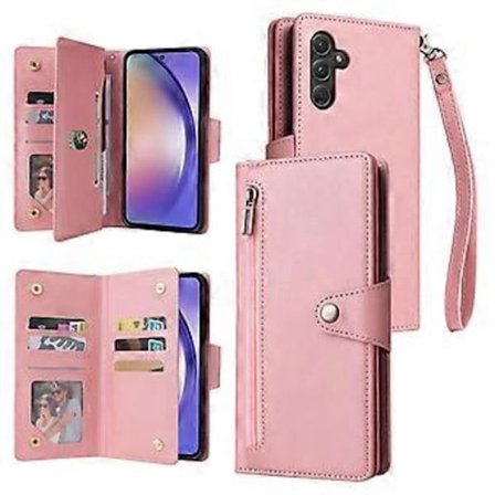 Wallet Case with Zipper and Rivets Leather Flip Phone Case for Samsung Galaxy A55 5G