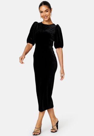 Happy Holly Irse Velvet Midi Dress Black Klær