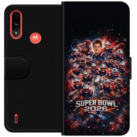 Yhteensopiva Lompakkokotelo Motorola Moto E7 Power Super Bowl 2026 juliste, jossa New England Patriots ja NFL-mestaruuspalkinto räjähtävän urheilullis