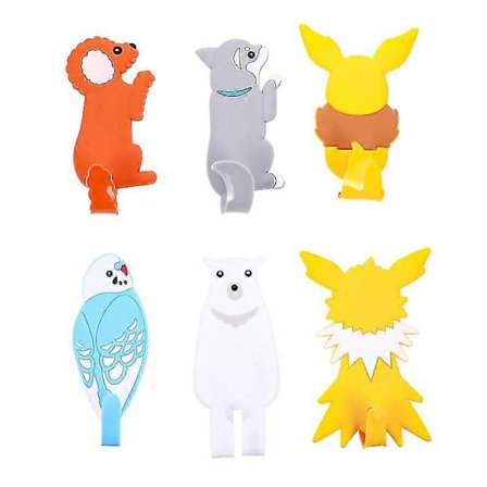 6 stk. tegneserie dyr stansefri bøjelige kroge selvklæbende badeværelseskroge