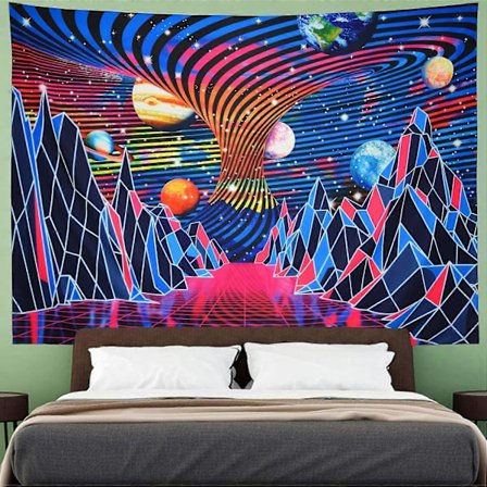 (Neon, M / 130x150cm) Väggbonad Berg Planet Tornado Våg Gobeläng Retro Abstrakt Rymd Landskap Psykedelisk Gobeläng Galax Väggbonad för L