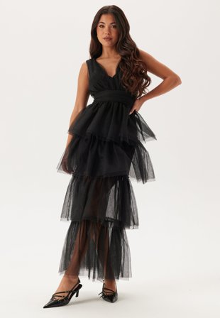 Bubbleroom Occasion-High Slit Tulle Maxi Dress-46