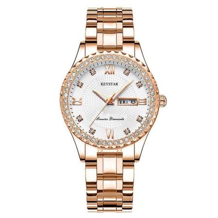 Kvinners Vanntette Lysende Diamant Dobbel Kalender Koreansk Stil Kvinnelig Student Kvarts Ur Ip plated diamond white surface