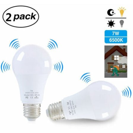 E27 LED-lampa, med rörelsesensor, 7W, vit, 2 st