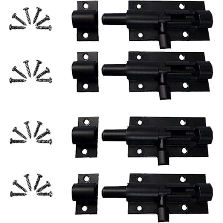 4 st rostfria bultar, grindlås, rostfritt glidgrindlås, skjutdörrslås, dörrlås för trädgårdsgrind, skjul (3 tum, svart)