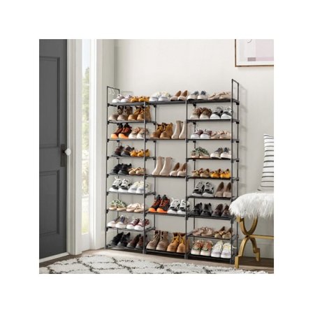 Metallijalkinehylly 9 tasoa musta - Säilytystila 50 parille, Mitat 127x28x157,5cm, Pinottava KLB