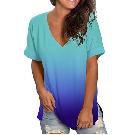 Dam Gradient T-shirt Flerfärgad S-xxxl Storlek V-ringad Streetwear