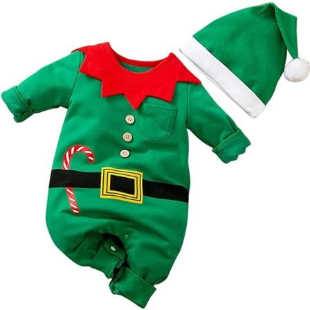 Baby , flickor, jultomtekostym 1:a juloutfit med hatt, storlek 0-24 månader Green 59