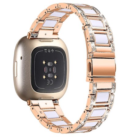 För Fitbit Versa 4/Sense 2 Resin Watch Strap i rostfritt stål med strassdekor