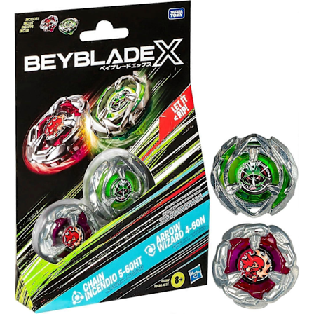 Beyblade X Dubbelpaket Chain Incendio 5-60HT & Arrow Wizard 4-60N (Försvar