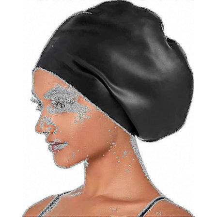 Ekstra stor silikonebadehætte til langt hår, fletninger, dreadlocks, vandtætte badehætter til kvinder, mænd, børn, sort