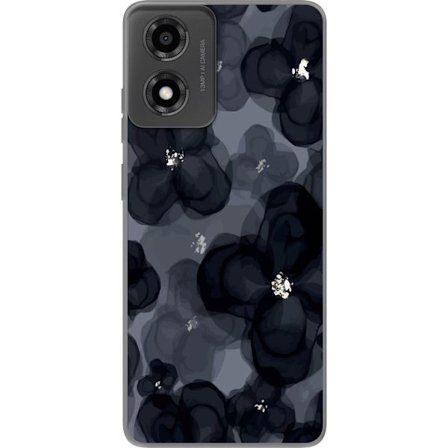 Kompatibelt Mobildeksel til Motorola Moto E14 Abstrakt mørkt blomstermønster i svartgrå toner med en elegant og dramatisk følelse