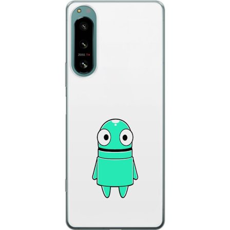 Yhteensopiva Puhelinkuori Sony Sony Xperia 5 IV Turkoosi piirroshahmo isoilla silmillä ja iloisella persoonallisuudella yksinkertaisessa kuvituksessa