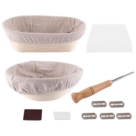 Jäskorg 2-10 tum oval, och 9 tum rund + premium brödkniv och snittverktyg, den perfekta bakningen-XS7-