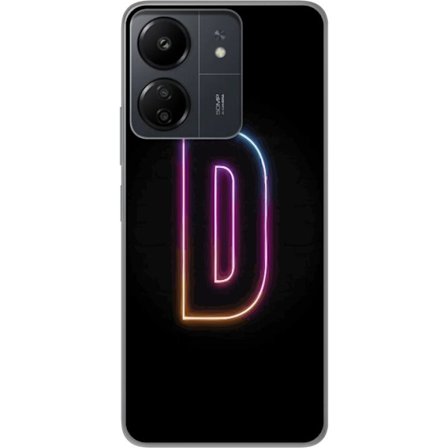 Kompatibelt Mobildeksel til Xiaomi Redmi 13C Minimalistisk neonbokstav D i fargeskiftende lys mot svart bakgrunn i moderne digital design