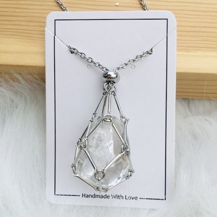 Crystal Holder Cage Necklace Crystal Net Metal Halsband SILVER