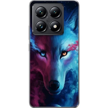 Kompatibelt Mobilskal till Xiaomi Xiaomi 14T Närbild av varg i blått och lila färgspel med asymmetriska ögon, konstnärlig illustration med kosmis