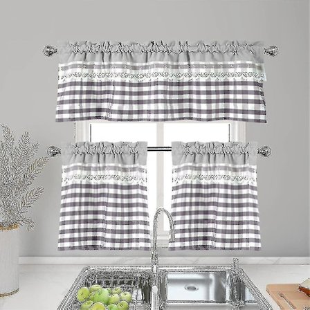 Kjøkkengardiner Dekor Vindusgardin Luksuriøs Kafé Valance Topper Drapering Lysegrå 130cmx41cm, A
