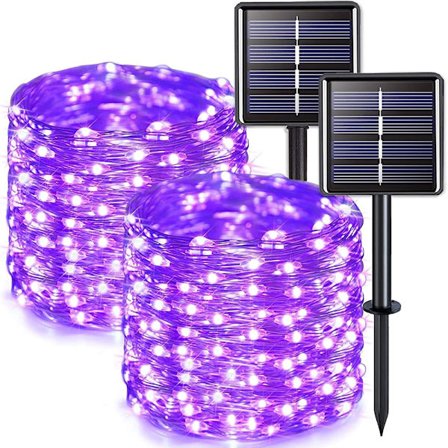 2-pak udendørs solcelle Halloween-lys, egnet til udendørs brug, 12 meter 100-LED solcelle vandtætte lyskæder, kobbertråd, 8 tilstande