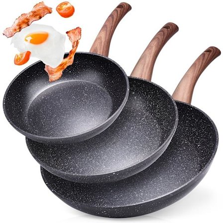 Set med 3 non-stick stekpannor för alla spisar, diskmaskinssäkra