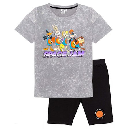 Space Jam Dam/Kvinnor T-Shirt & Shorts Set L Grå/Svart