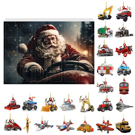 Julekalender med blinde bokser - Ryggsekkpynt, kalender med blinde bokser, akrylbilpynt