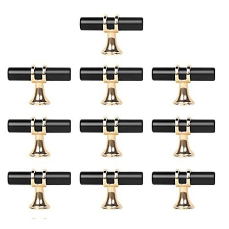 10 Pakke Svarte Skapknotter Svarte og Gull Skapdrag, Kjøkkenskapknotter T Bar Drag Skuff K Stcyv