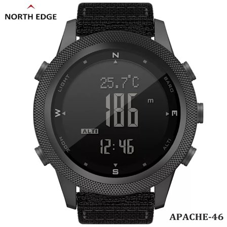 NORTH EDGE APACHE-46 Digital Klokke for Menn Militær Sport Vanntett 50M Høydemåler Barometer Kompass Verdenstid Armbåndsur Klokke