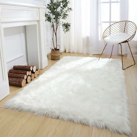 Premium Faux Sheepskin Fluffy Rug til soveværelse, super blød Faux Fu