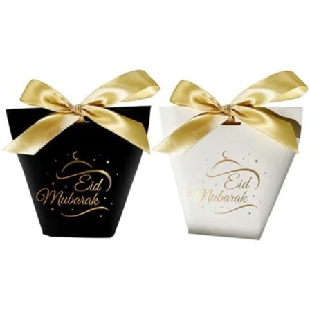 12 deler Eid Mubarak gaveeske, godteri små gaveesker med bånd