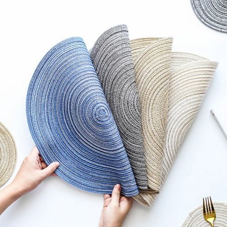 Japansk Stil Enfärgad Mönstrad Absorberande Matta Ramie Garn Rund