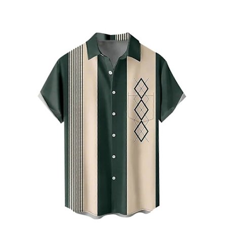Rockabilly Bowling Skjortor Herr Hawaiiskjorta 50-tals Casual Skjorta Kortärmad Armégrön