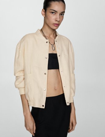 Mango Buttons Linen-Blend Jacket - Beige - XL
