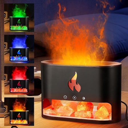 2-i-1 Eterisk Oljediffuser & Himalaya Salt Crystal Lampa, Aromaterapidiffuser med Flameffektljus