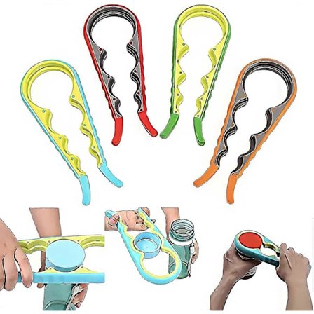 Dåseåbner | Dåseåbner med let greb til justering af låg | 4 i 1 multifunktionel dåseåbner med skridsikkert gummilåg