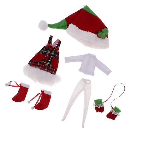 Dukke Jule Outfit Plys Kjole Hat Støvler Handsker Til Blythe Dukker Tøj