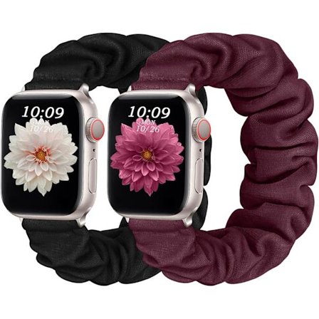 Musta/Viininpunainen - 2 pakkausta hihnoja yhteensopivia Apple Watch -rannekkeiden kanssa 38mm 40mm 41mm, Säädettävät joustavat hiusnauhat iWatch Band