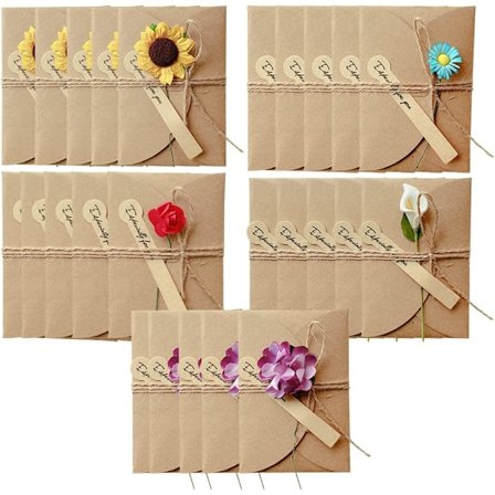 25 stk. tørrede blomster dekoreret postkort, DIY tørrede blomster lykønskningskort, håndlavede retro kraftpapir blanke kort (105* 71mm, 5 stilarter)