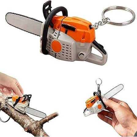 (1) En bærbar motorsavs nøglering, der simulerer brølet fra en ægte motorsav, perfekt til værktøjsentusiaster og eventyrere.