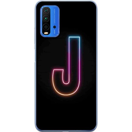Kompatibel Mobilcover til Xiaomi Xiaomi Redmi 9T Minimalistisk neonbogstav J i farveskiftende lys mod sort baggrund