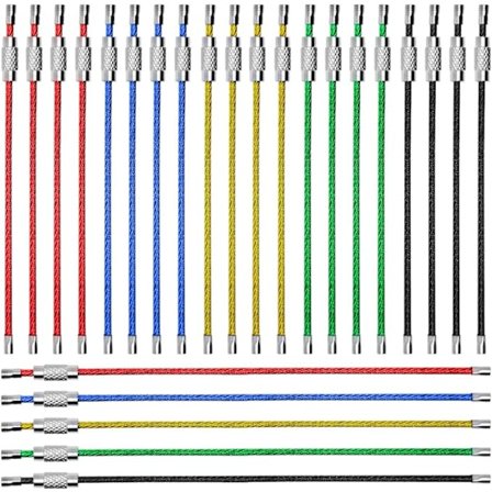 25 stk. fleksibel vaier nøkkelring tau reise tag, 150mmx20 stk. + 200mmx5 stk.