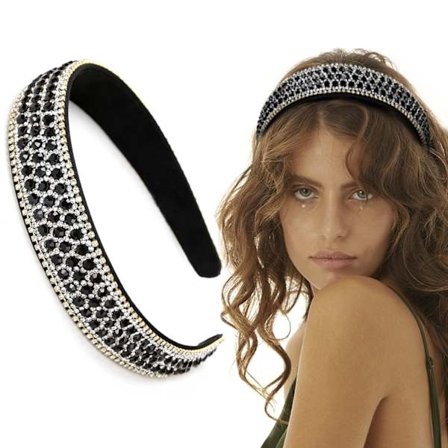 Rhinestone pannband dam flickor mode glänsande svart pannband halkfri glänsande kristall diamant hårband tunn elastisk glitter hår accessoarer