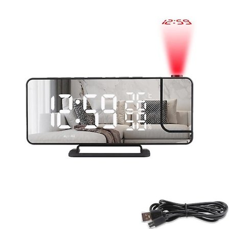 Inf Projektor Ur med Temperatur Spejl/sort Praktiske Goder 1-11BY