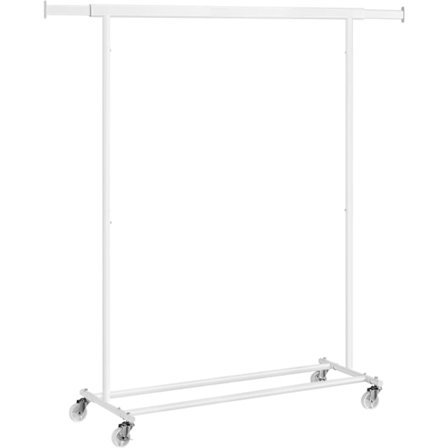 Klädställ på Hjul, Kraftig Klädstång, med Utdragbar Hängskena, 90 Kg Lastkapacitet, Enkel Montering, Bärbar, Klassisk Vit