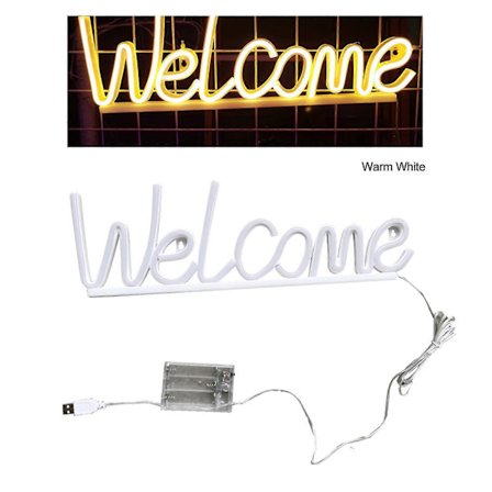 Välkommen Neonskilt LED-lampe Batteridrevet Kreativ Form Flimmerfri Dekorativ Sengelampe Neonskilt Lys Ornament QingHai Varm Hvid