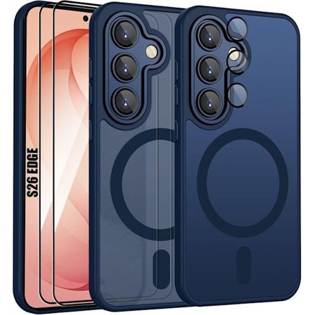 Magnetisk Cover - BOOLING - til Samsung Galaxy S26 Edge - med Kamerabeskyttelse - 2 Glas - Marineblå