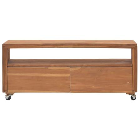 Vidaxl Tv-bänk Med Hjul 110x30x40 Cm Massiv Teak Brun